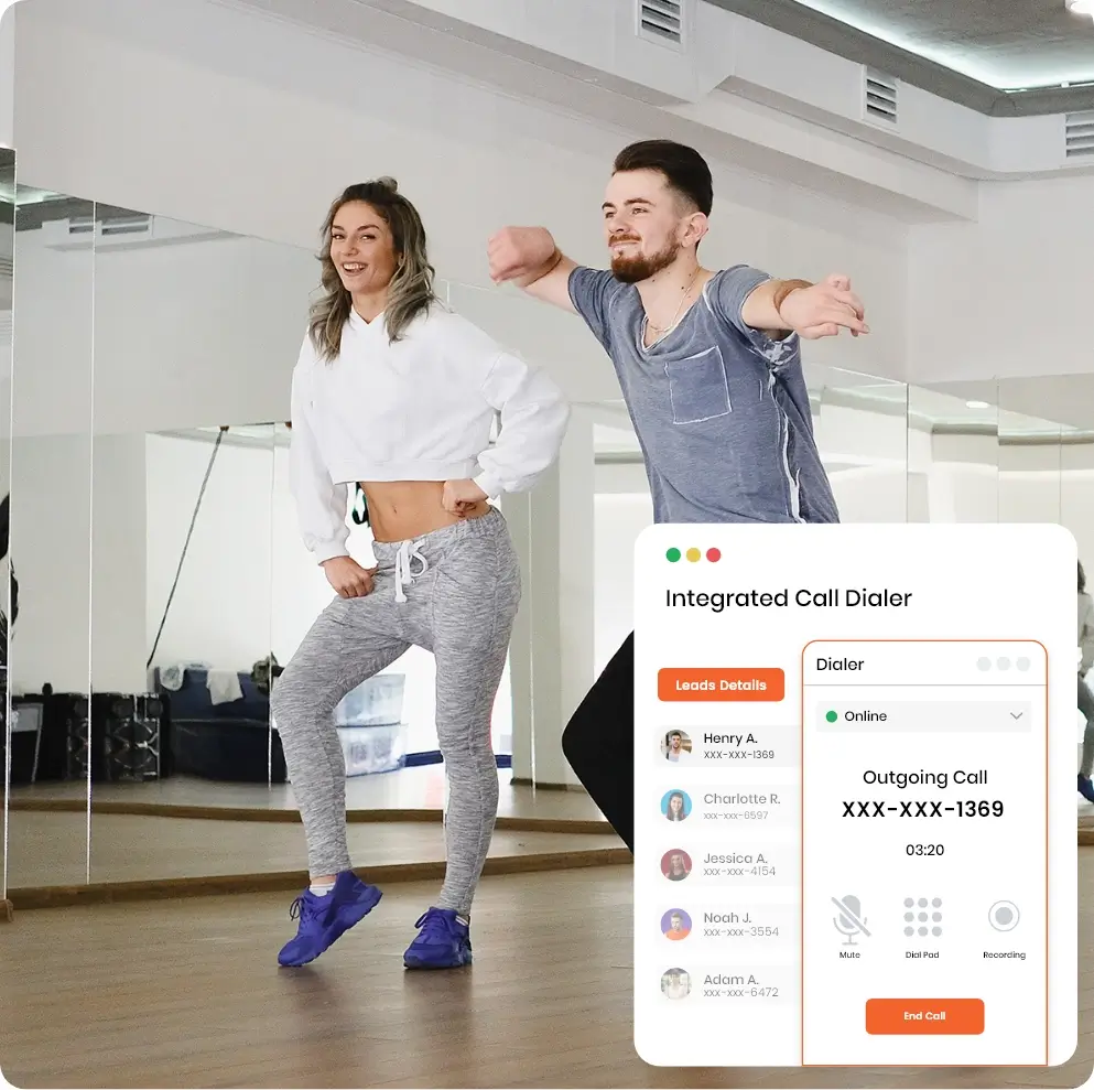 Dance studio software with Call dialer feature for dance management